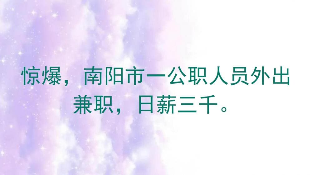 独家揭秘！南阳市公职人员如何合法兼职，日入三千的秘密副业大公开！