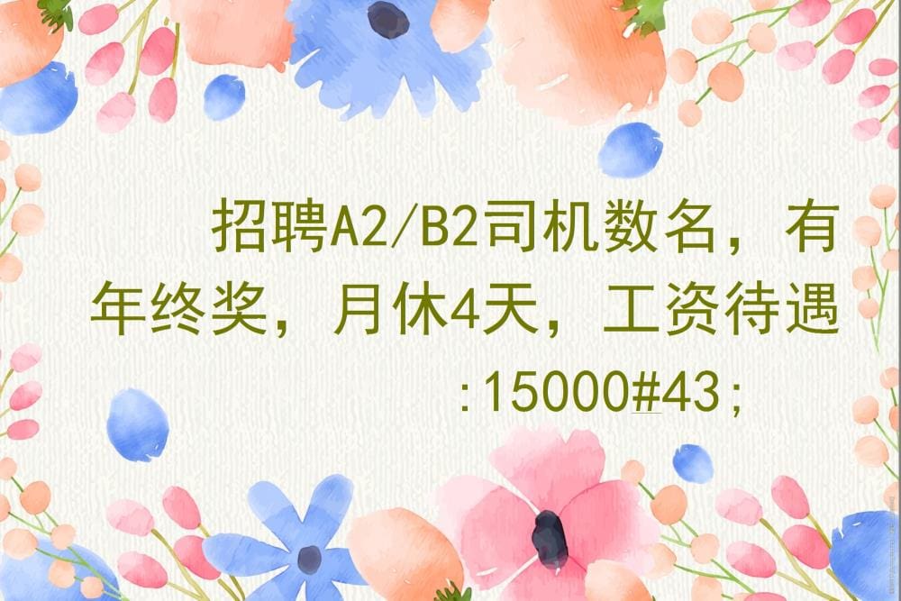 【高薪诚聘】A2/B2司机大招募！年终奖+月休4天，薪资待遇直逼15000+，等你来驾驭梦想之旅！