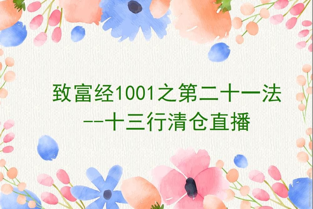 揭秘致富新秘籍！《致富经1001》第二十一法：十三行清仓直播，财富风暴席卷而来！
