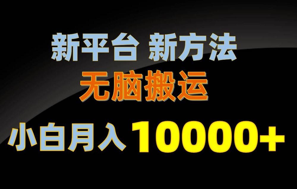 新平台新方法，无脑搬运，月赚10000十，小白轻松上手不动脑